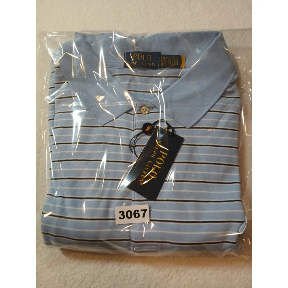 NWT Polo Ralph Lauren Shirt Men 3LT Big & Tall Blue Striped Soft Cotton Polo